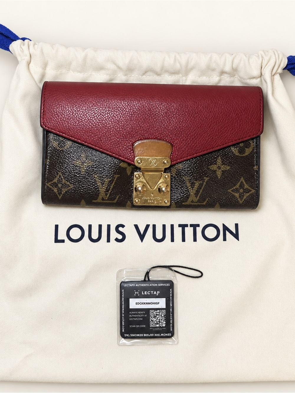 Louis Vuitton Red Leather & Monogram Clasp Wallet